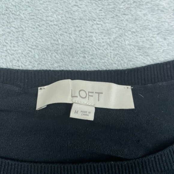 Loft Womens M Mixed Media Sweater Top Black Printed Back a0454 - Picture 2 of 7
